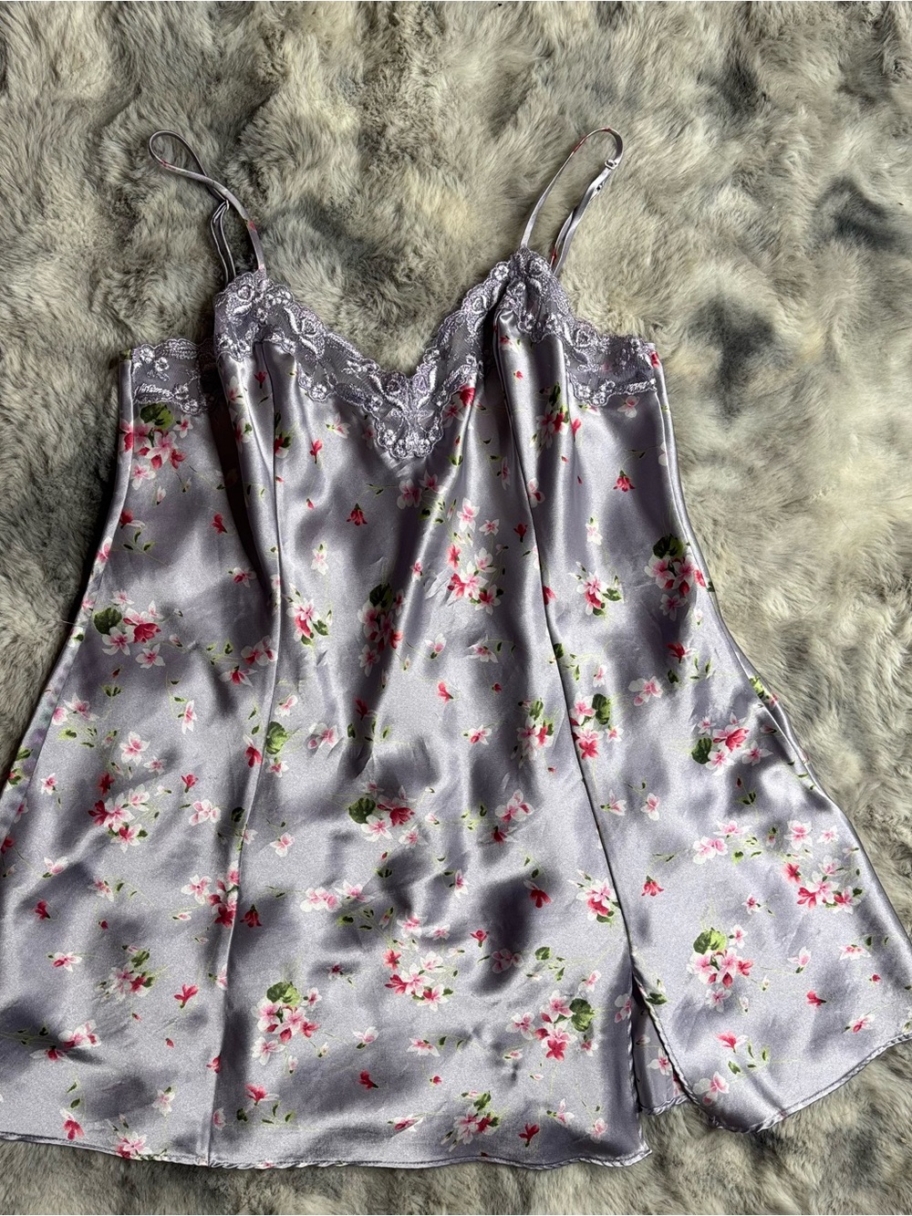 Victoria's Secret Lavender Satin Floral Lace-Trim Chemise